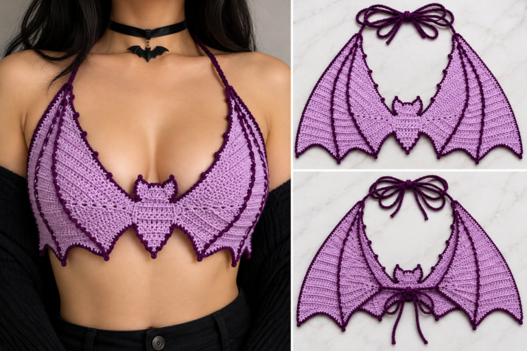 Crochet Bat Bra Tutorial & Pattern Guide: Halloween Bat Wing Top